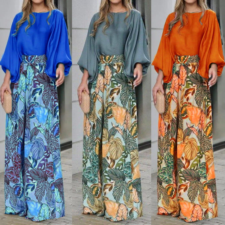 Conjunto Mujer Mangas Farol y Pantalón Ancho