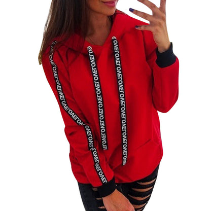Sudadera Oversize con Capucha y Cinta con Letras para Mujer - Talla Grande