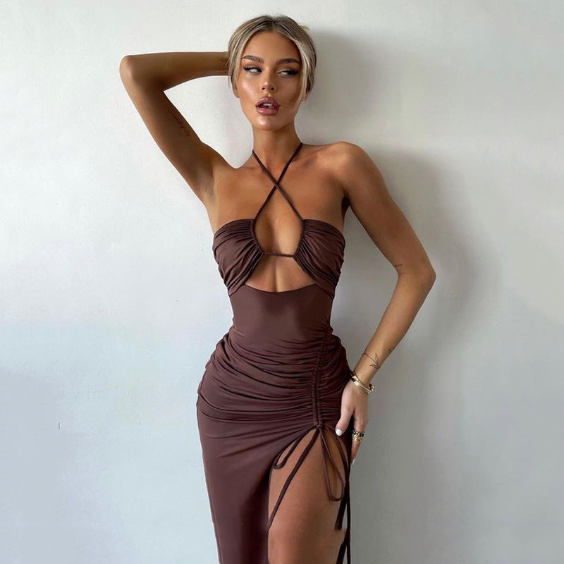 Vestido Halter con Abertura Mujer