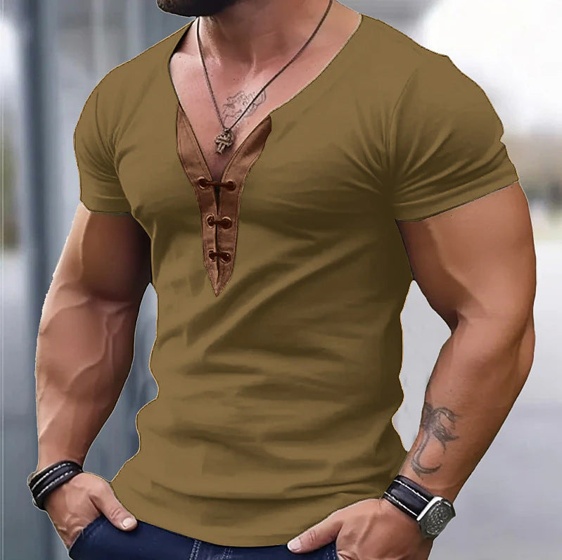 Camiseta Cuello V Bloques de Color Hombre