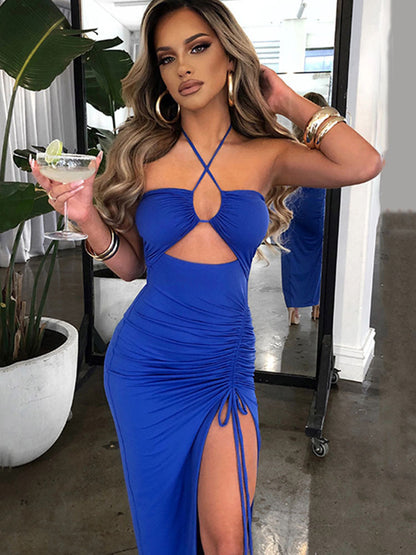 Vestido Halter con Abertura Mujer