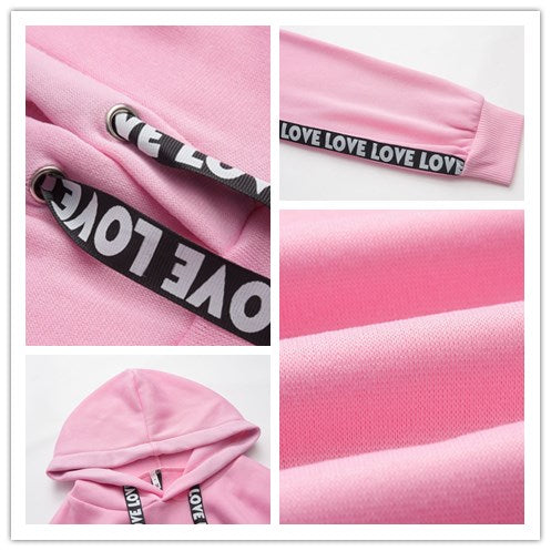 Sudadera Oversize con Capucha y Cinta con Letras para Mujer - Talla Grande