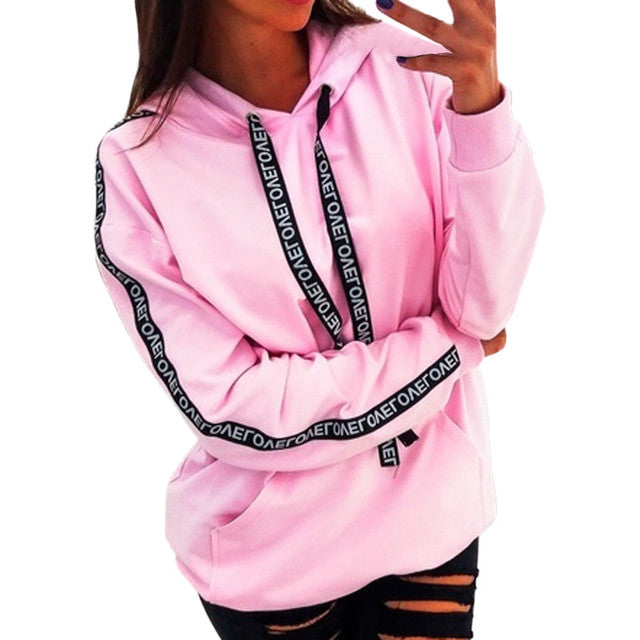 Sudadera Oversize con Capucha y Cinta con Letras para Mujer - Talla Grande