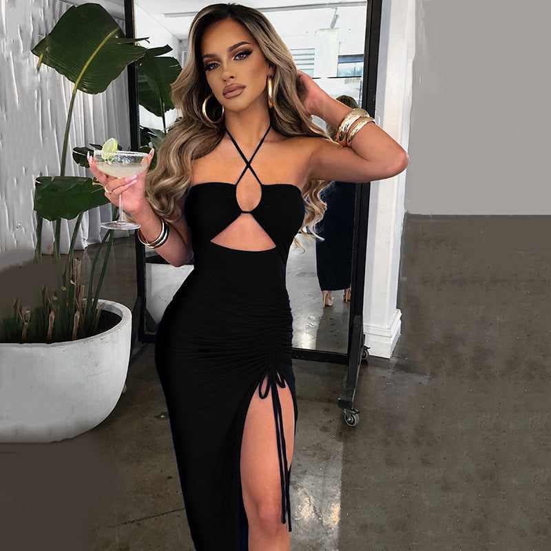 Vestido Halter con Abertura Mujer