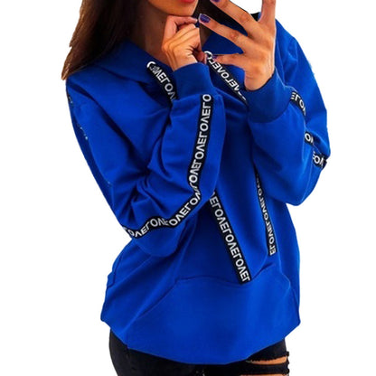 Sudadera Oversize con Capucha y Cinta con Letras para Mujer - Talla Grande