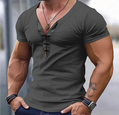 Camiseta Cuello V Bloques de Color Hombre