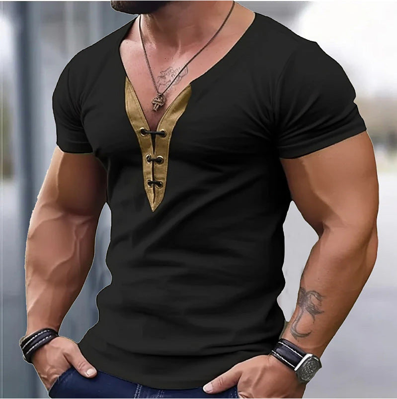 Camiseta Cuello V Bloques de Color Hombre