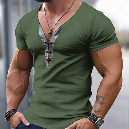 Camiseta Cuello V Bloques de Color Hombre
