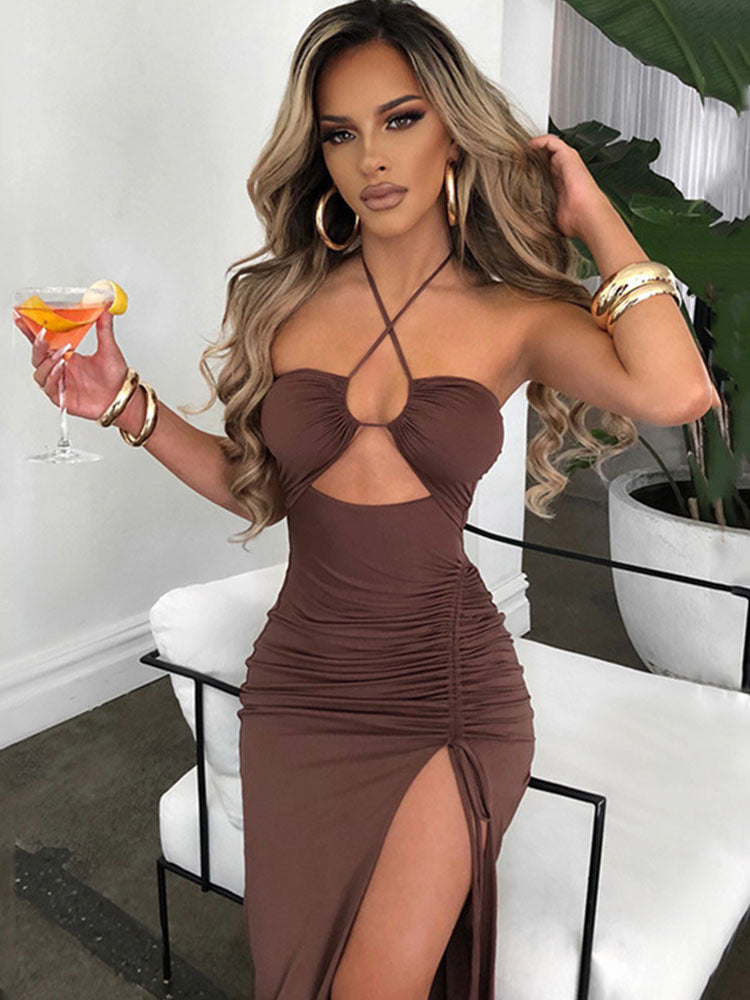 Vestido Halter con Abertura Mujer