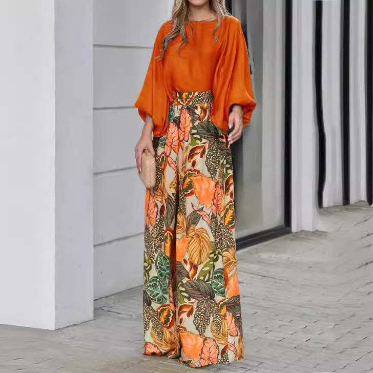 Conjunto Mujer Mangas Farol y Pantalón Ancho