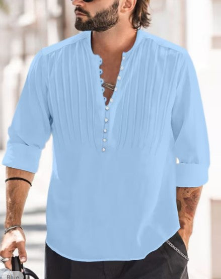 Camisa Casual de Algodón y Lino Hombre