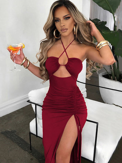 Vestido Halter con Abertura Mujer