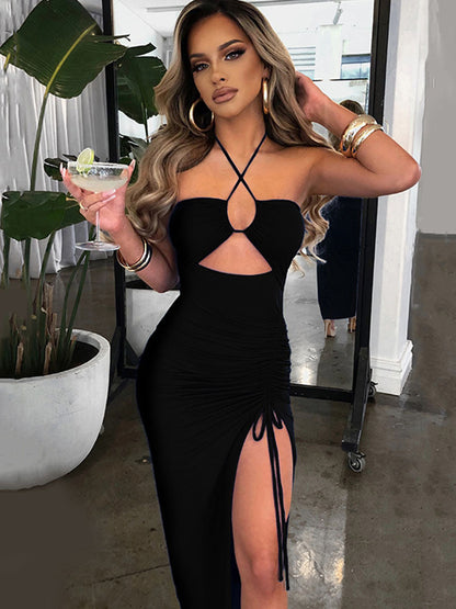 Vestido Halter con Abertura Mujer