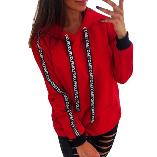 Sudadera Oversize con Capucha y Cinta con Letras para Mujer - Talla Grande