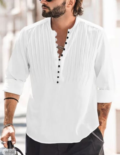 Camisa Casual de Algodón y Lino Hombre