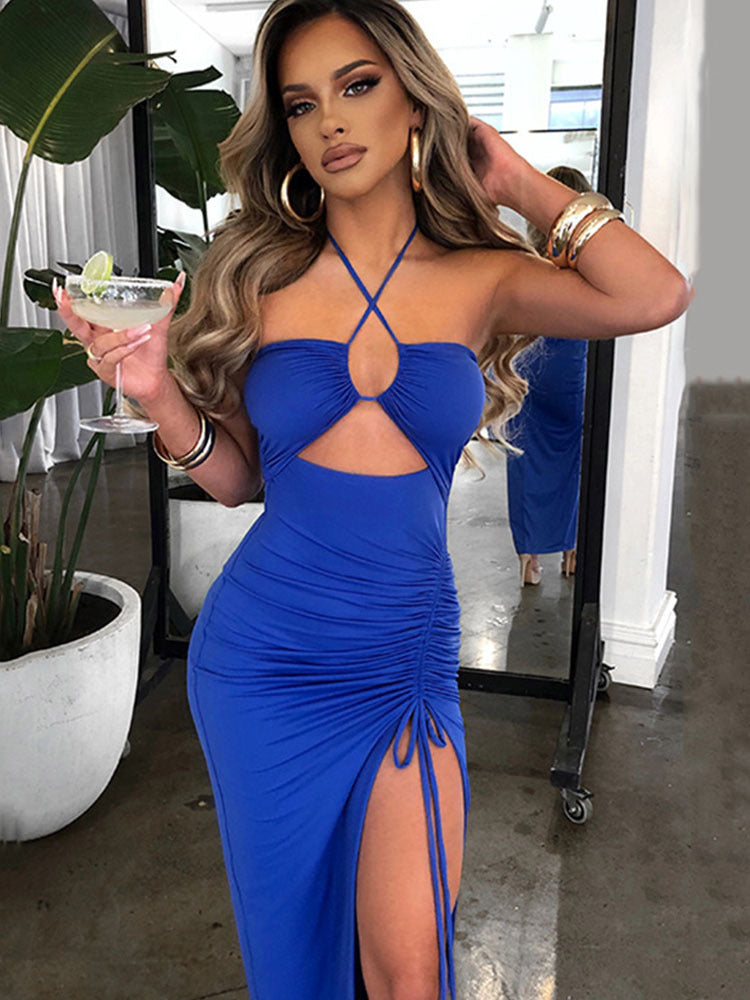 Vestido Halter con Abertura Mujer